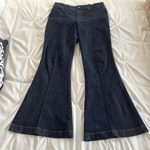 SPANX Pintuck Flare Jeans, Raw Indigo,‎ Large Petite (LP) Seamed Front
